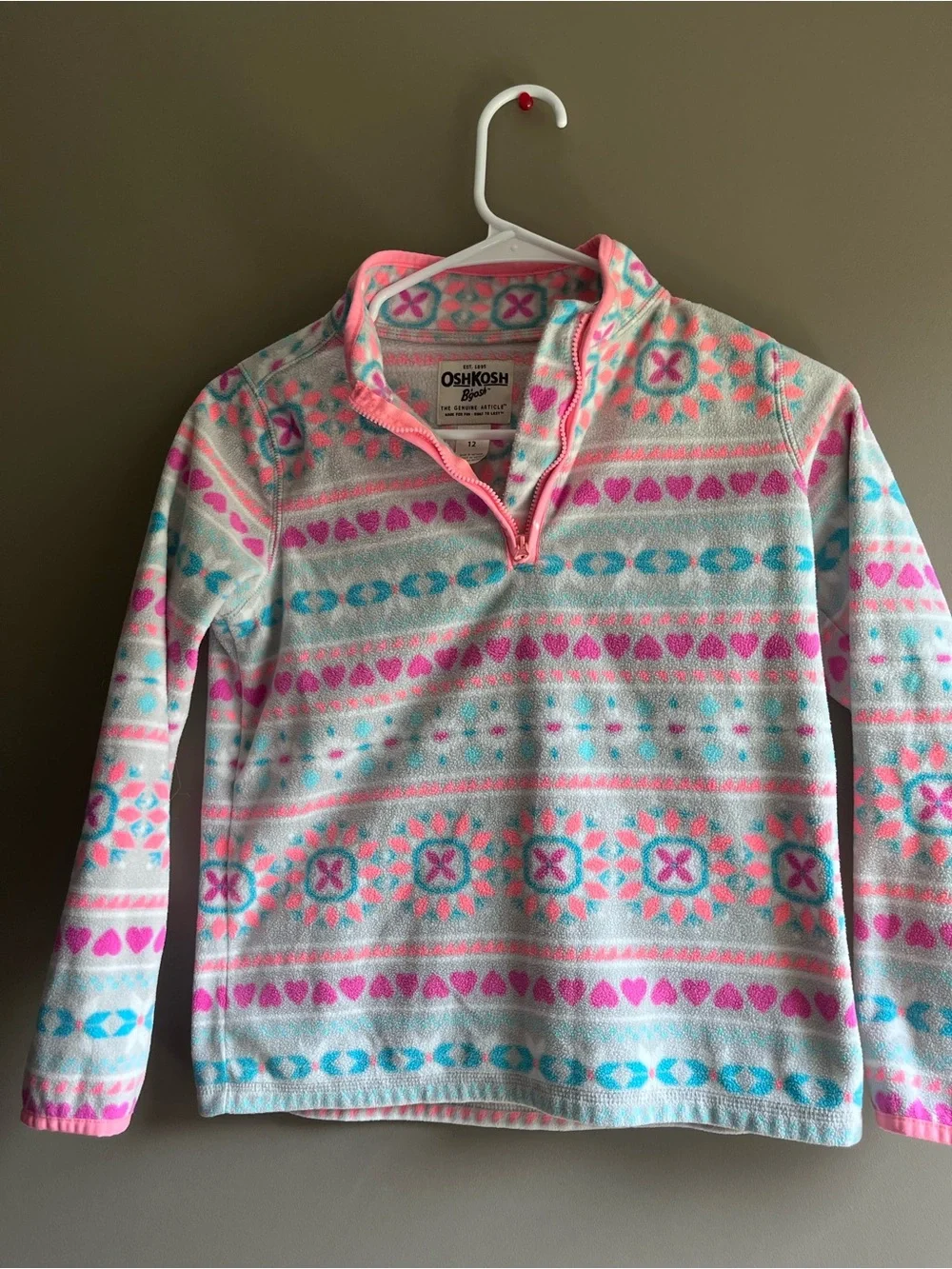 OshKosh B'gosh Pink, Blue & White Patterned Cowl-Neck Fleece Sweater